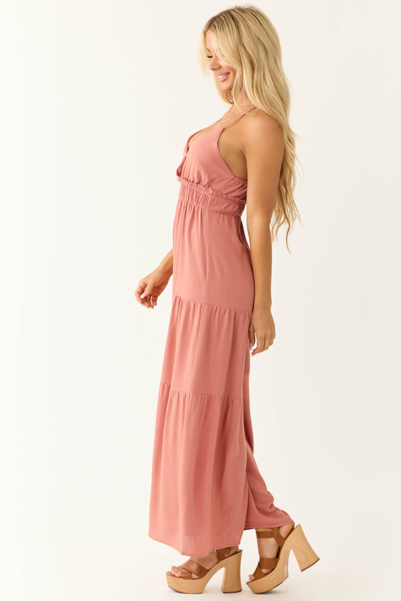 Rose Taupe Sleeveless Wide Leg Jumpsuit