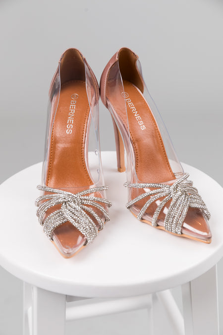 Rose Gold Lucite Rhinestone Detail Heels