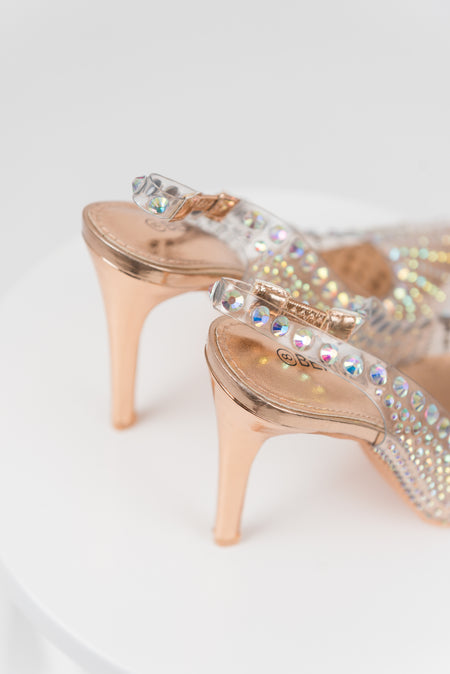 Rose Gold Rhinestone Closed Pointed Toe Heels