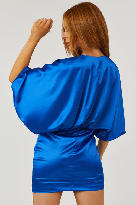 Royal Blue Satin Kimono Sleeve Mini Dress