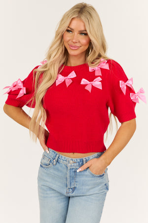 Ruby Bow Detail Short Puff Sleeve Sweater