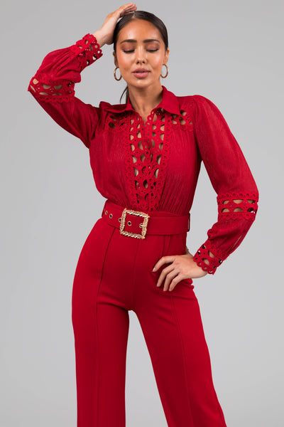 Ruby Crochet Detail Belted Jumpsuit