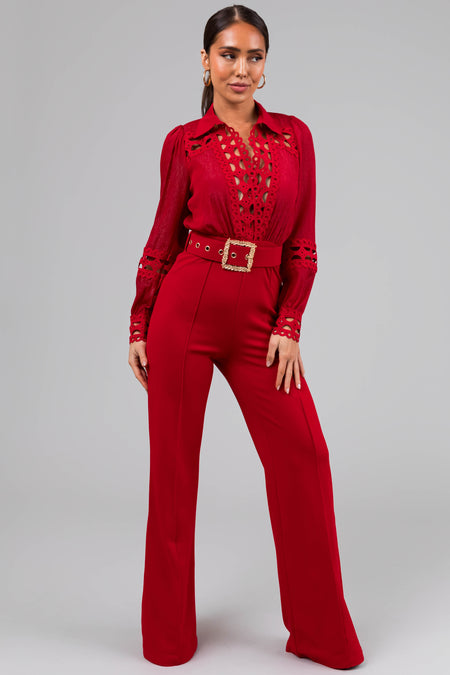 Ruby Crochet Detail Belted Jumpsuit