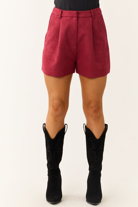 Ruby Faux Suede Raw Hem High Rise Shorts