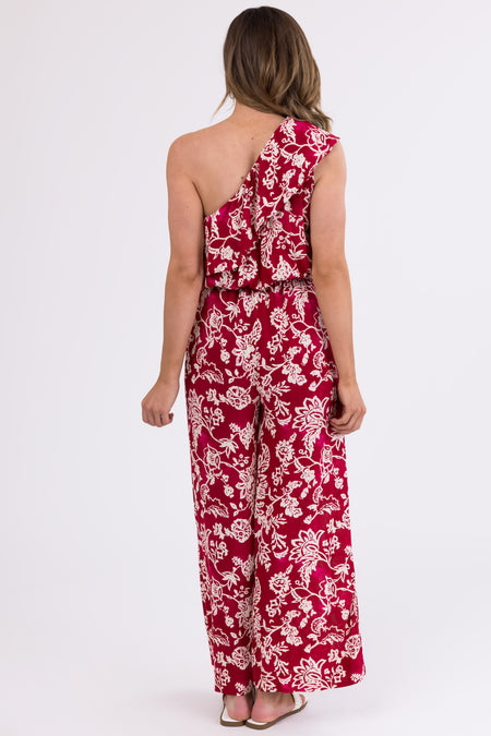 Ruby Floral Print One Shoulder Ruffle Jumpsuit