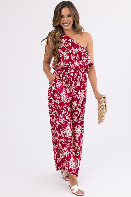 Ruby Floral Print One Shoulder Ruffle Jumpsuit