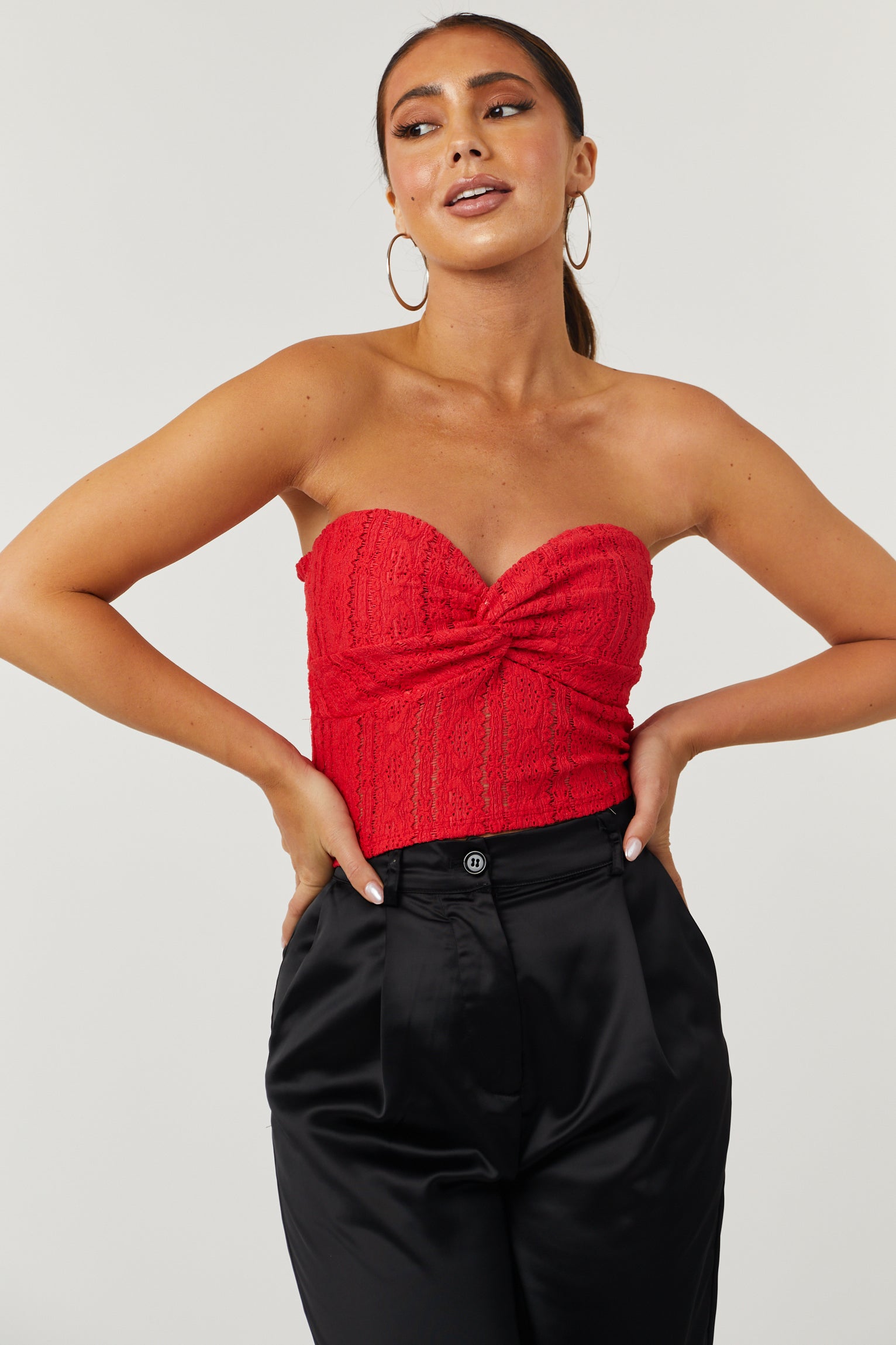 Ruby Front Twist Strapless Crochet Crop Top