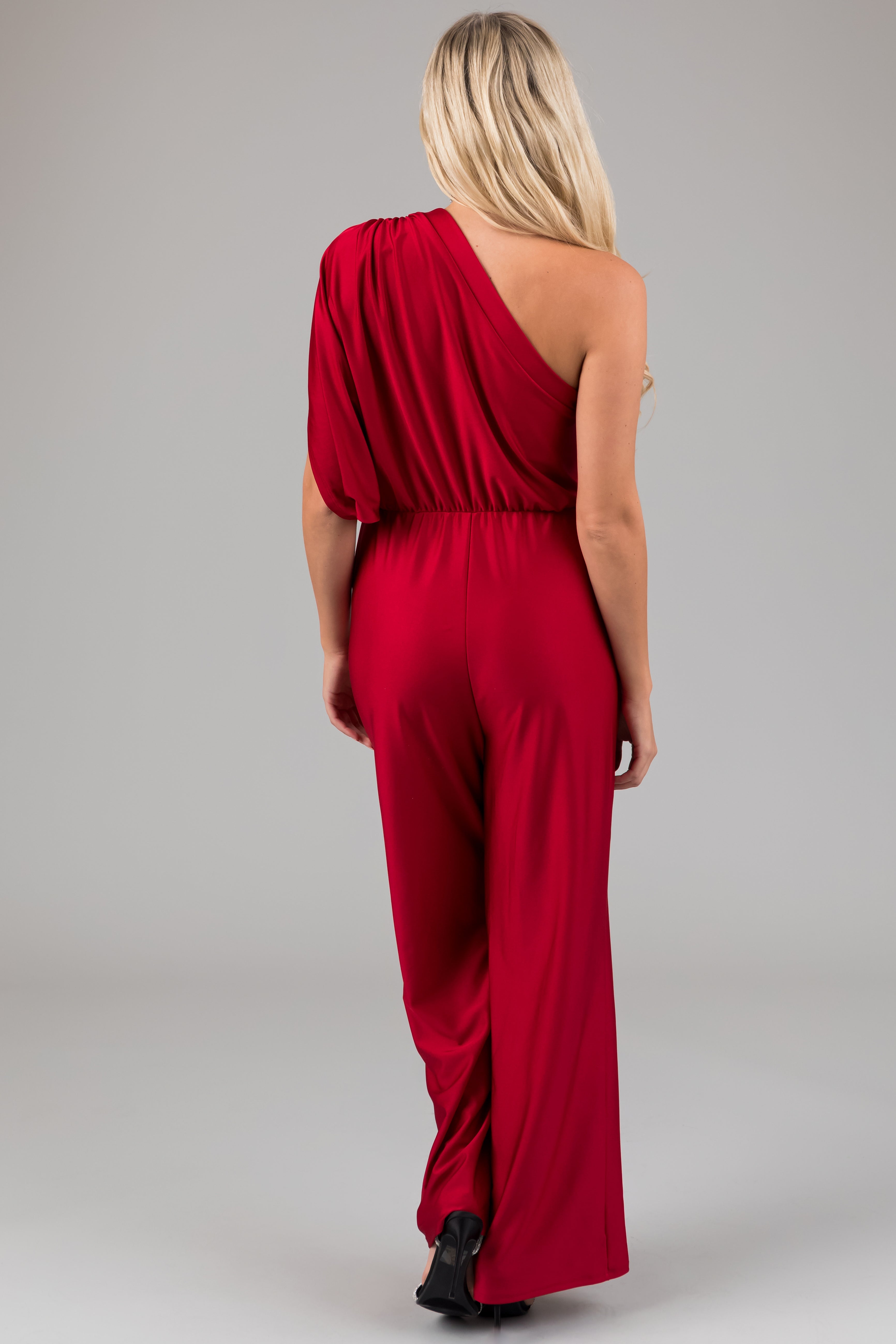 Ruby One Shoulder Elastic Waist Satin Jumpsuit