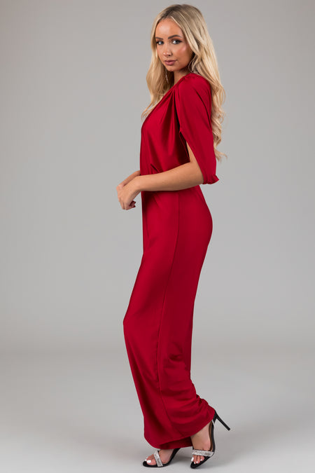 Ruby One Shoulder Elastic Waist Satin Jumpsuit