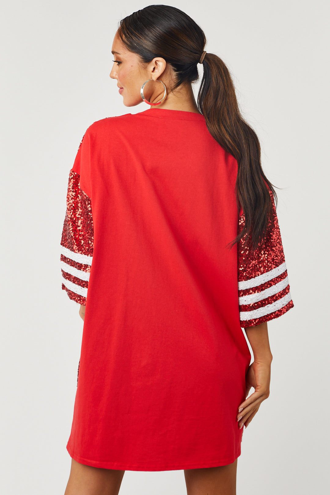 #15 Red Sequin Jersey TShirt Dress