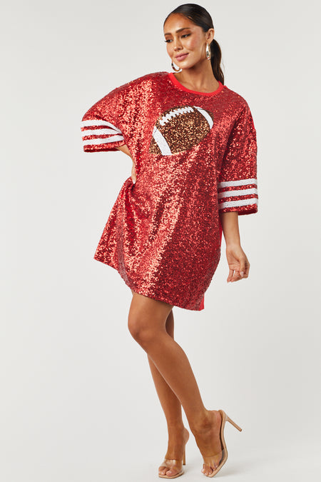 Ruby Red Football Sequin Loose Fit Shirt Dress