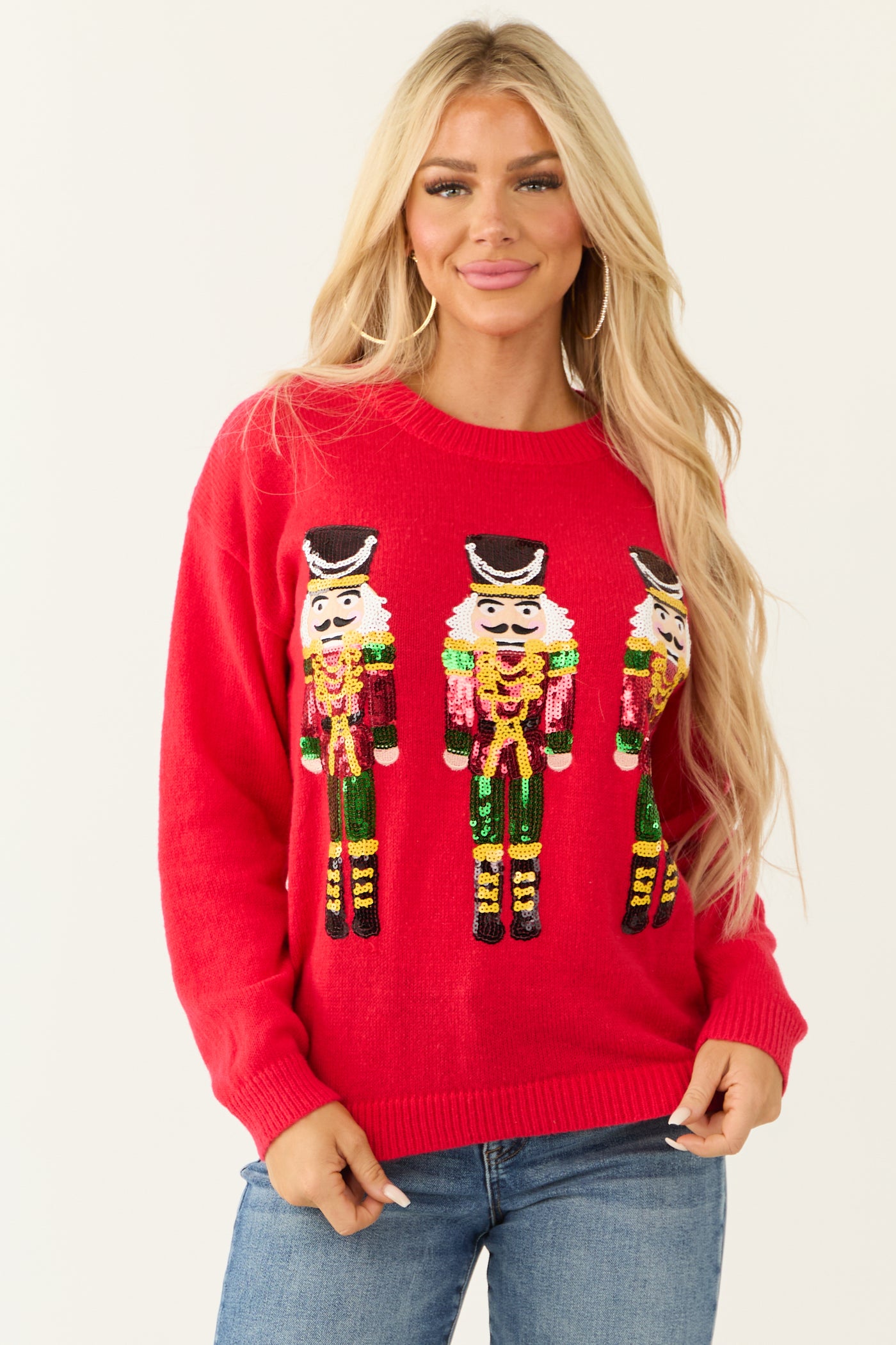 Ruby Sequin Nutcracker Long Sleeve Sweater