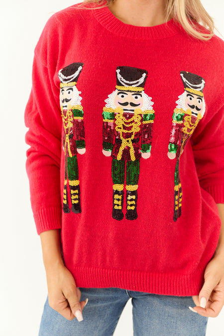 Ruby Sequin Nutcracker Long Sleeve Sweater