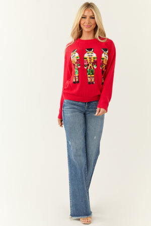 Ruby Sequin Nutcracker Long Sleeve Sweater