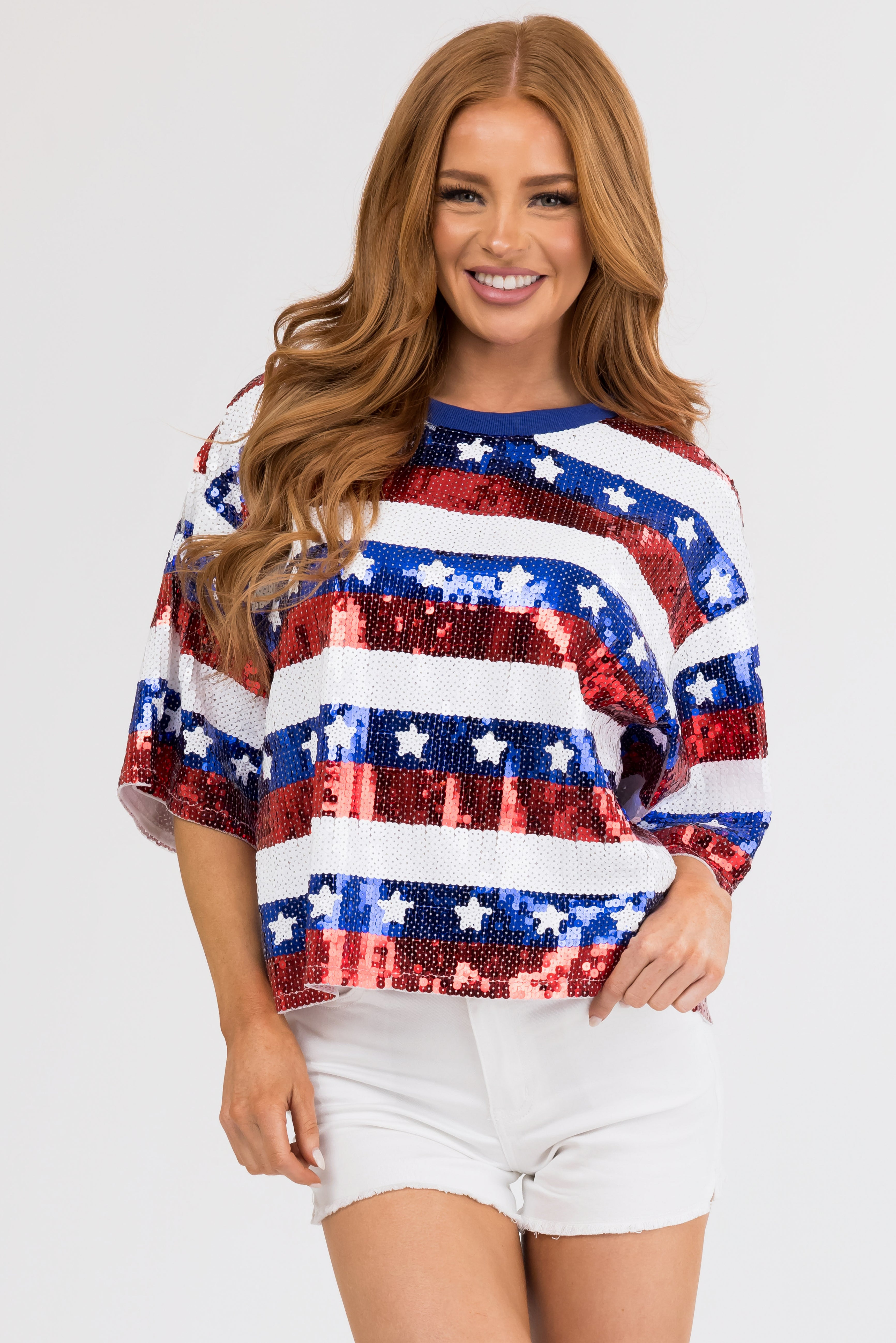 Ruby Sequin Stars and Stripes Casual Top