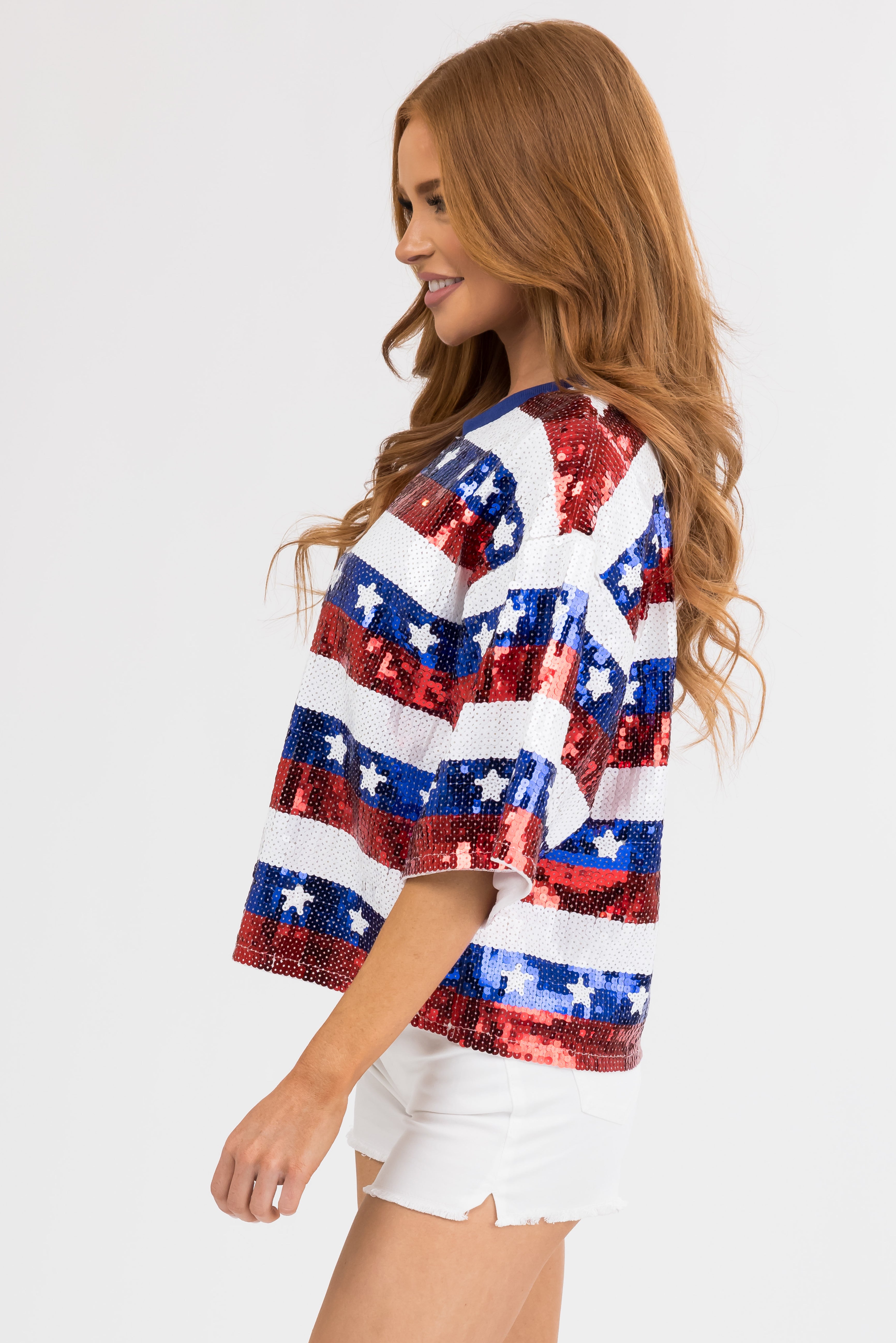 Ruby Sequin Stars and Stripes Casual Top