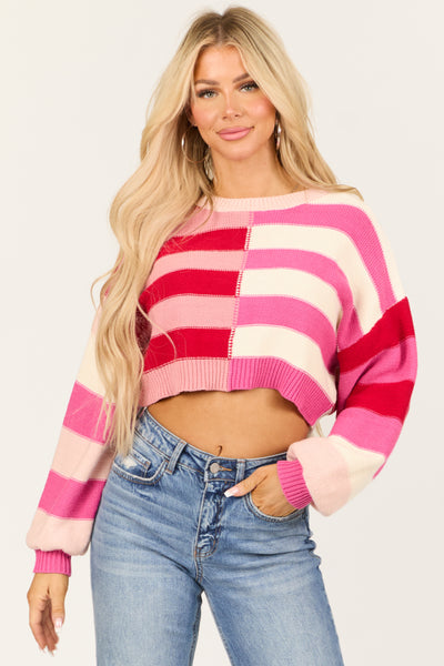 Ruby Striped Long Sleeve Cropped Sweater