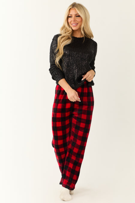 Ruby and Black Buffalo Plaid Fleece Pajama Pants