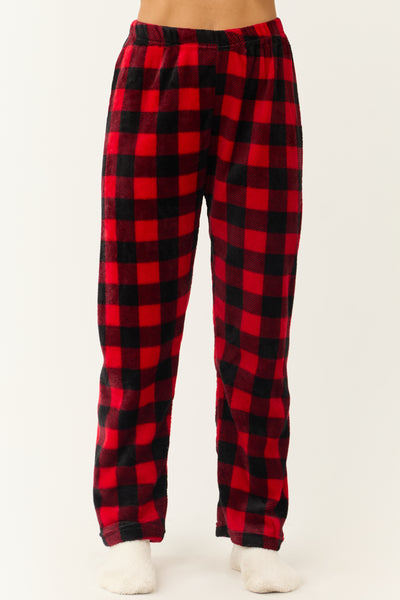 Ruby and Black Buffalo Plaid Fleece Pajama Pants