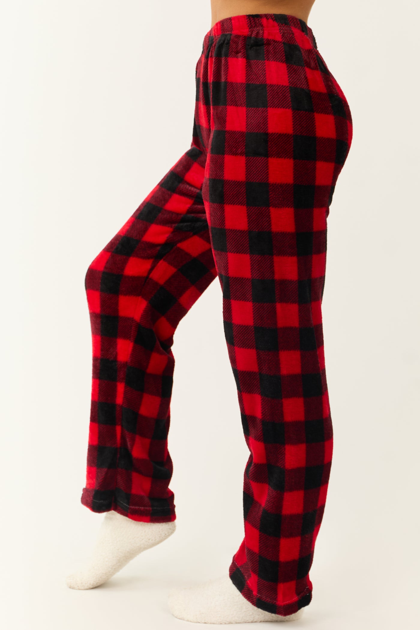 Ruby and Black Buffalo Plaid Fleece Pajama Pants