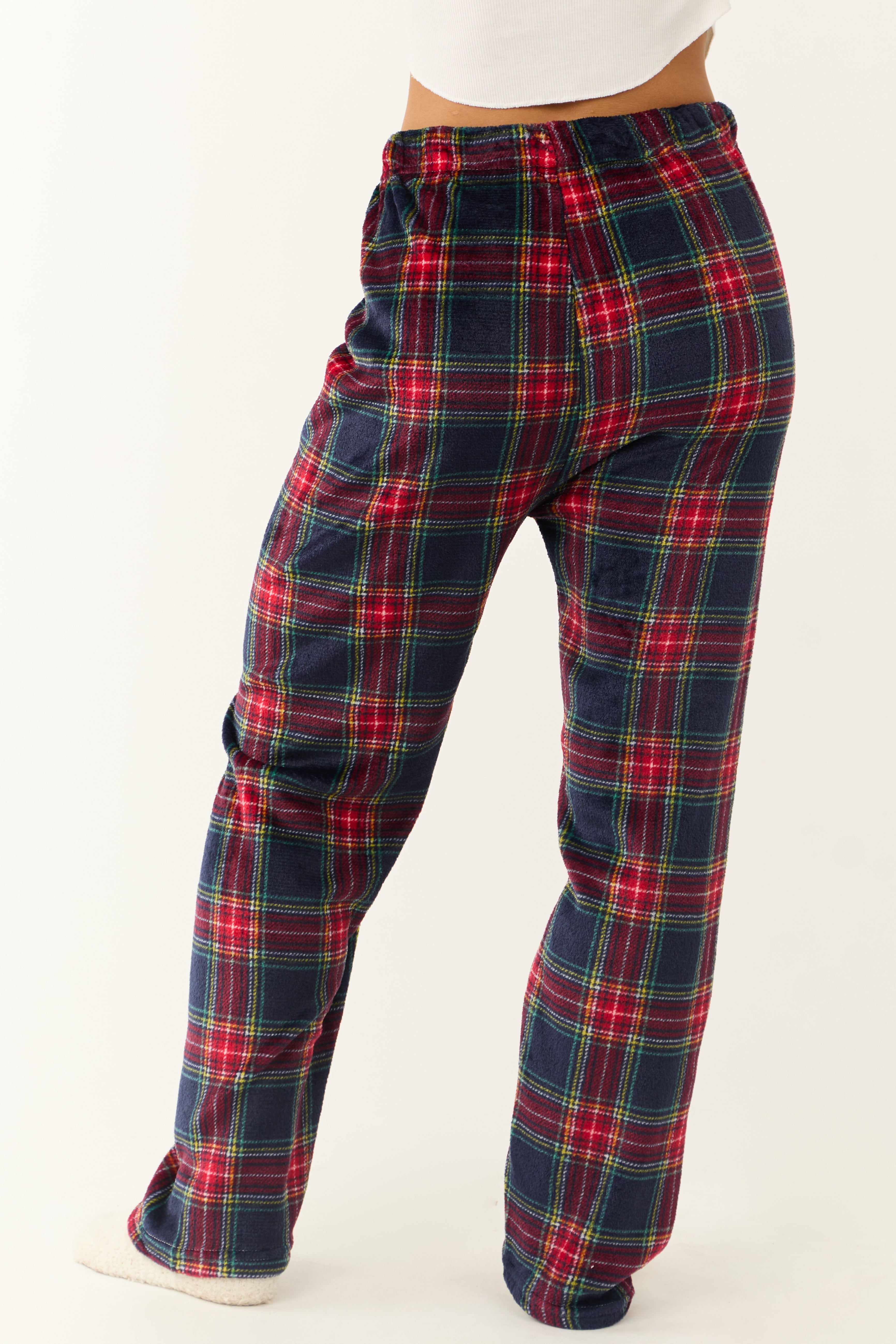 Ruby and Navy Plaid Fleece Pajama Pants