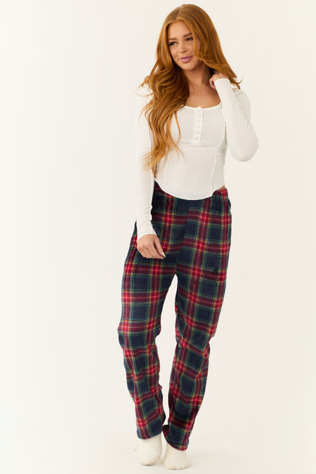 Ruby and Navy Plaid Fleece Pajama Pants