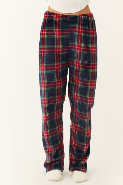 Ruby and Navy Plaid Fleece Pajama Pants