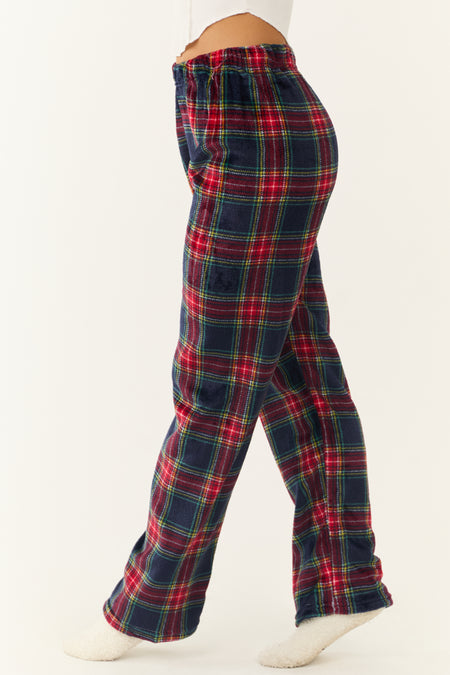 Ruby and Navy Plaid Fleece Pajama Pants