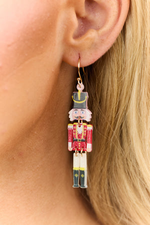 Ruby Acrylic Nutcracker Dangle Earrings