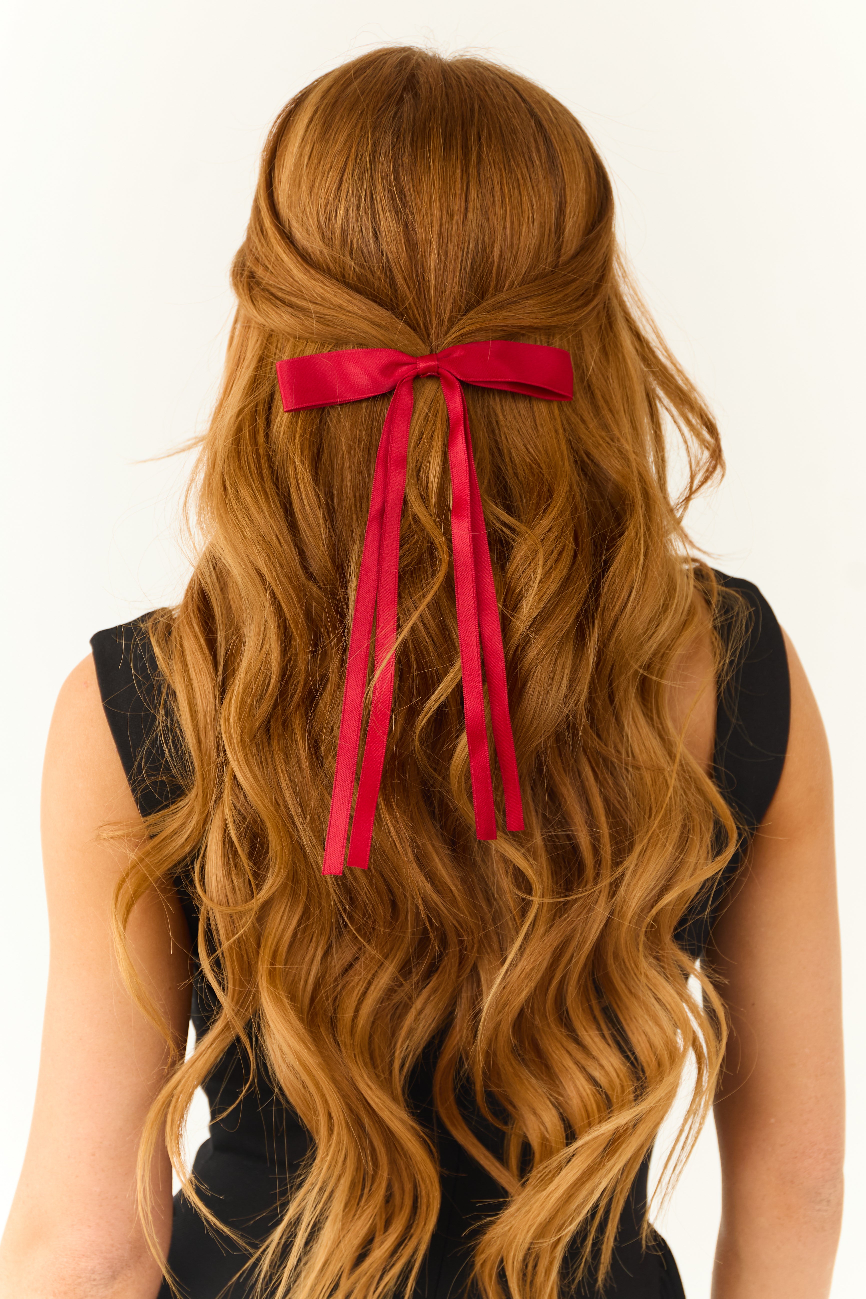 Ruby Bow Long Ribbon Hair Clip