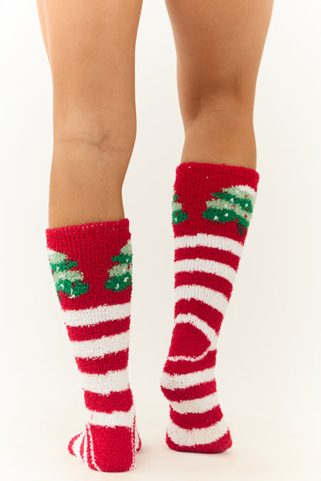 Ruby Christmas Tree Striped Fleece Fuzzy Socks