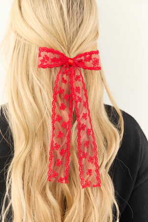 Ruby Lace Ribbon Bow Ponytail Hair Clip