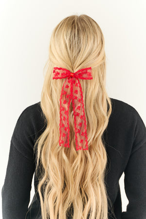 Ruby Lace Ribbon Bow Ponytail Hair Clip