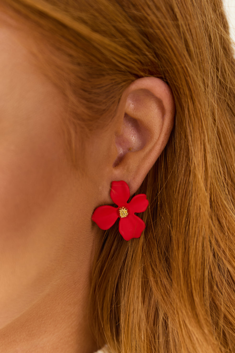 Ruby Metallic Flower Stud Earrings