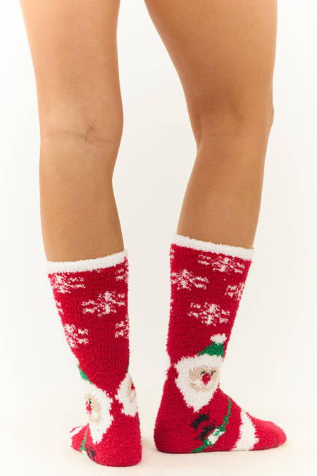 Ruby Santa and Snowflake Print Fleece Fuzzy Socks