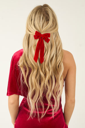 Ruby Velvet Long Ribbon Bow Hair Clip