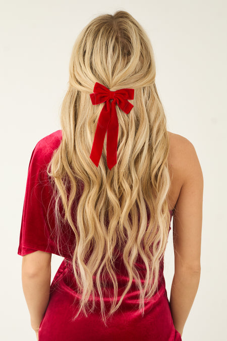 Ruby Velvet Long Ribbon Bow Hair Clip