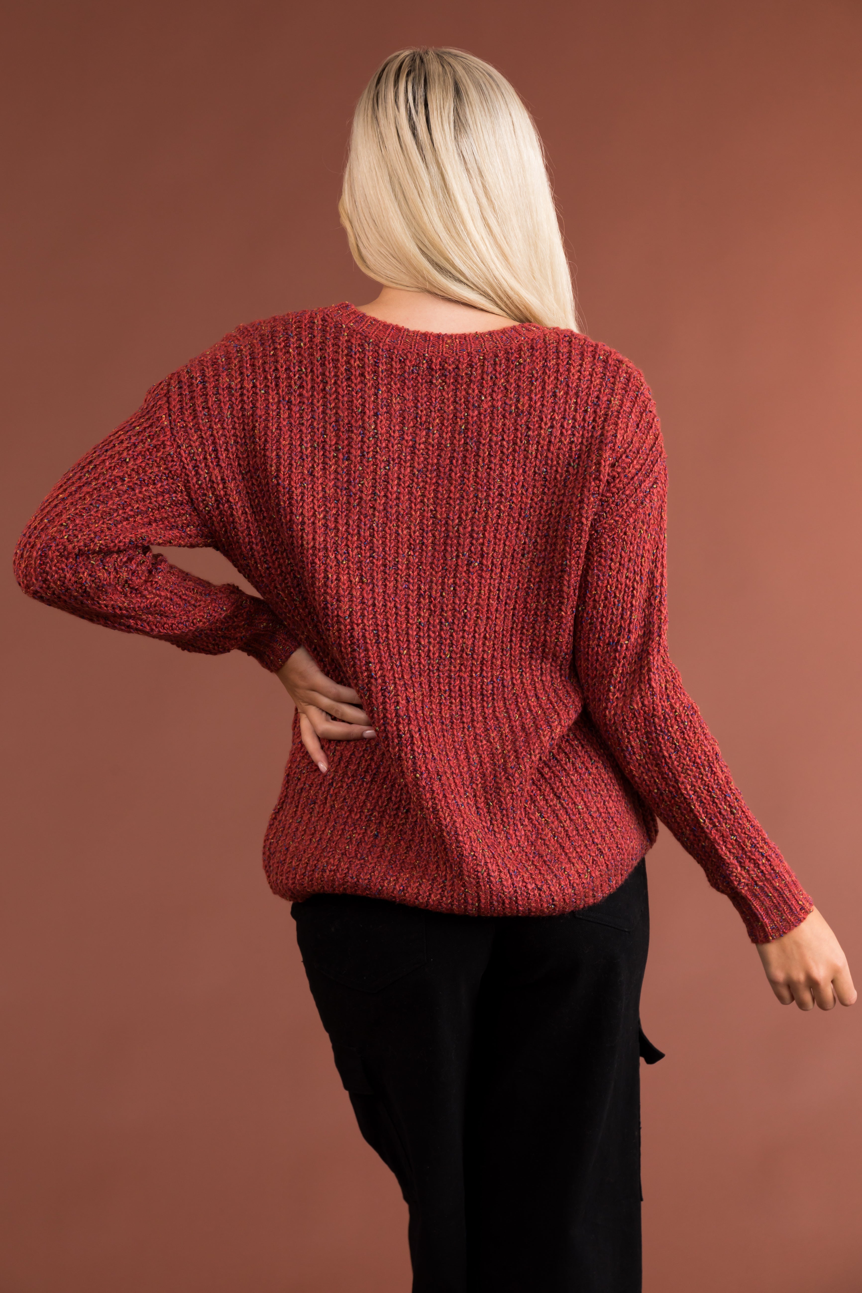 Rust Multicolored Yarn Long Sleeve Knit Sweater | Lime Lush