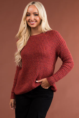 Rust Multicolored Yarn Long Sleeve Knit Sweater