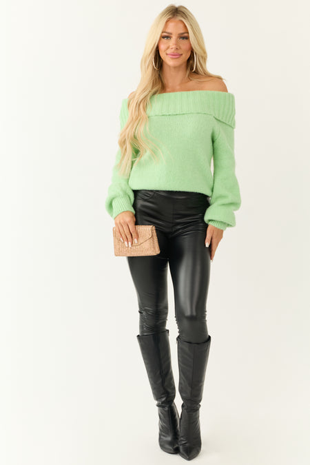 Lime Fold Over Off Shoulder Neckline Sweater