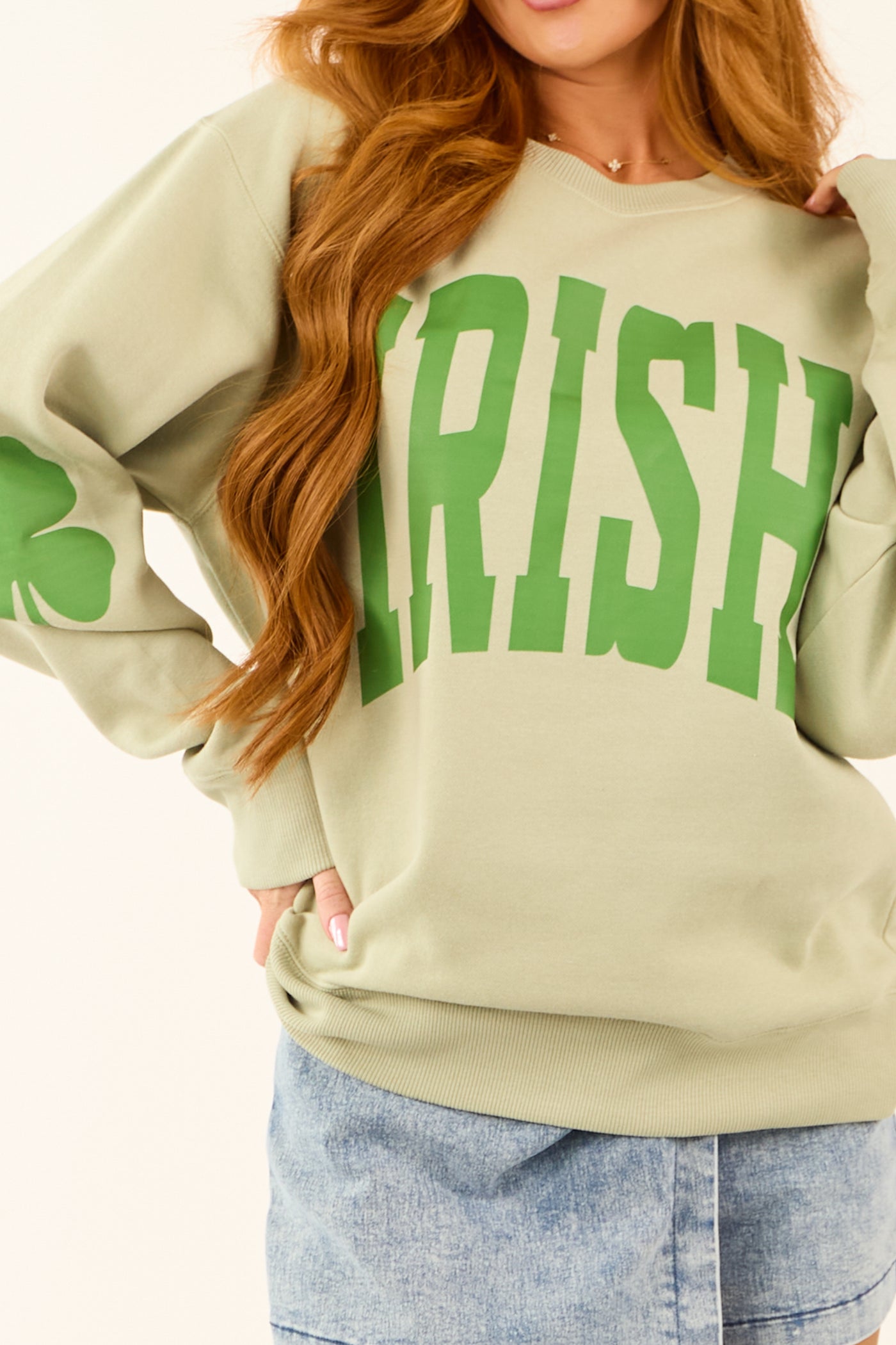 Sage 'Irish' Clover Elbow Patch Sweatshirt