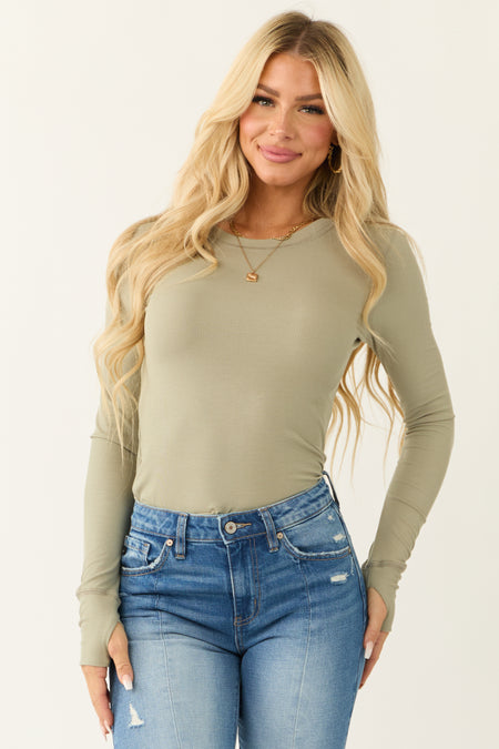 Sage Knit Round Neck Long Sleeve Top