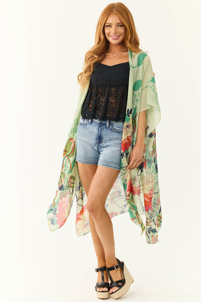 Sage Lightweight Floral Lotus Print Kimono