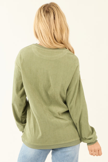 Sage 'Lucky' Pearl Embellished Corduroy Sweatshirt