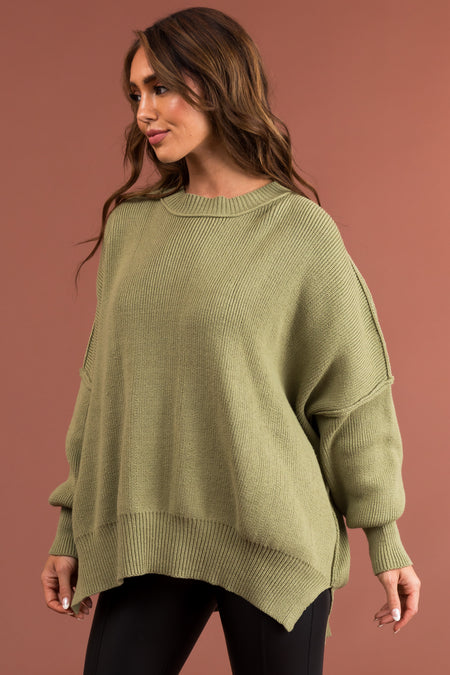 Sage Oversized Drop Shoulder Cozy Sweater