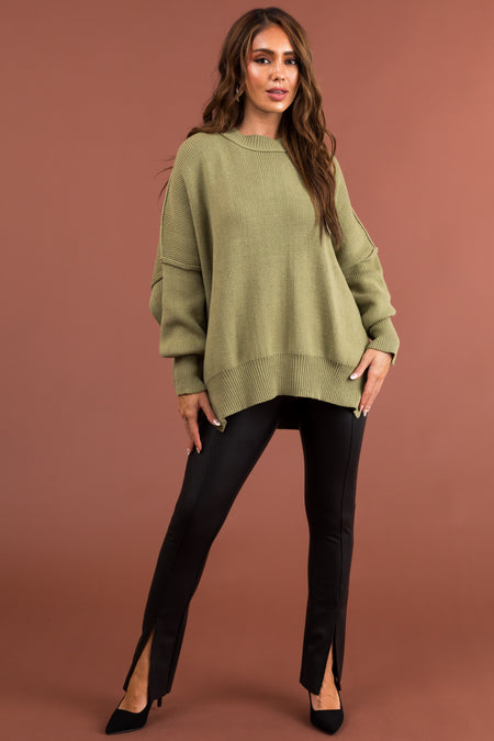 Sage Oversized Drop Shoulder Cozy Sweater