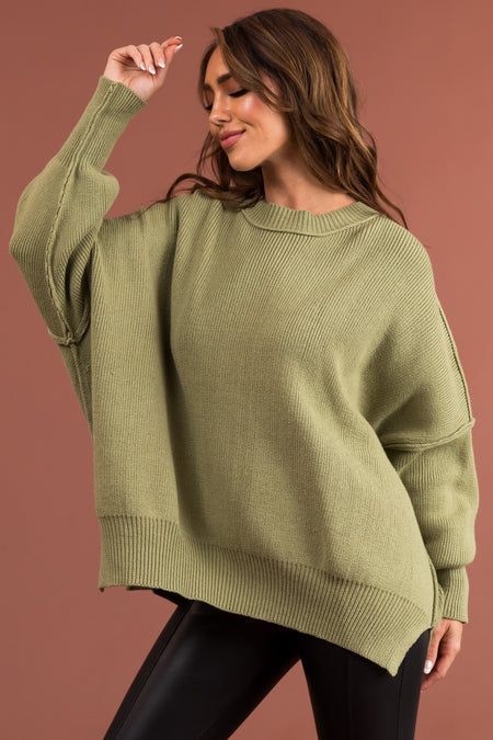 Sage Oversized Drop Shoulder Cozy Sweater