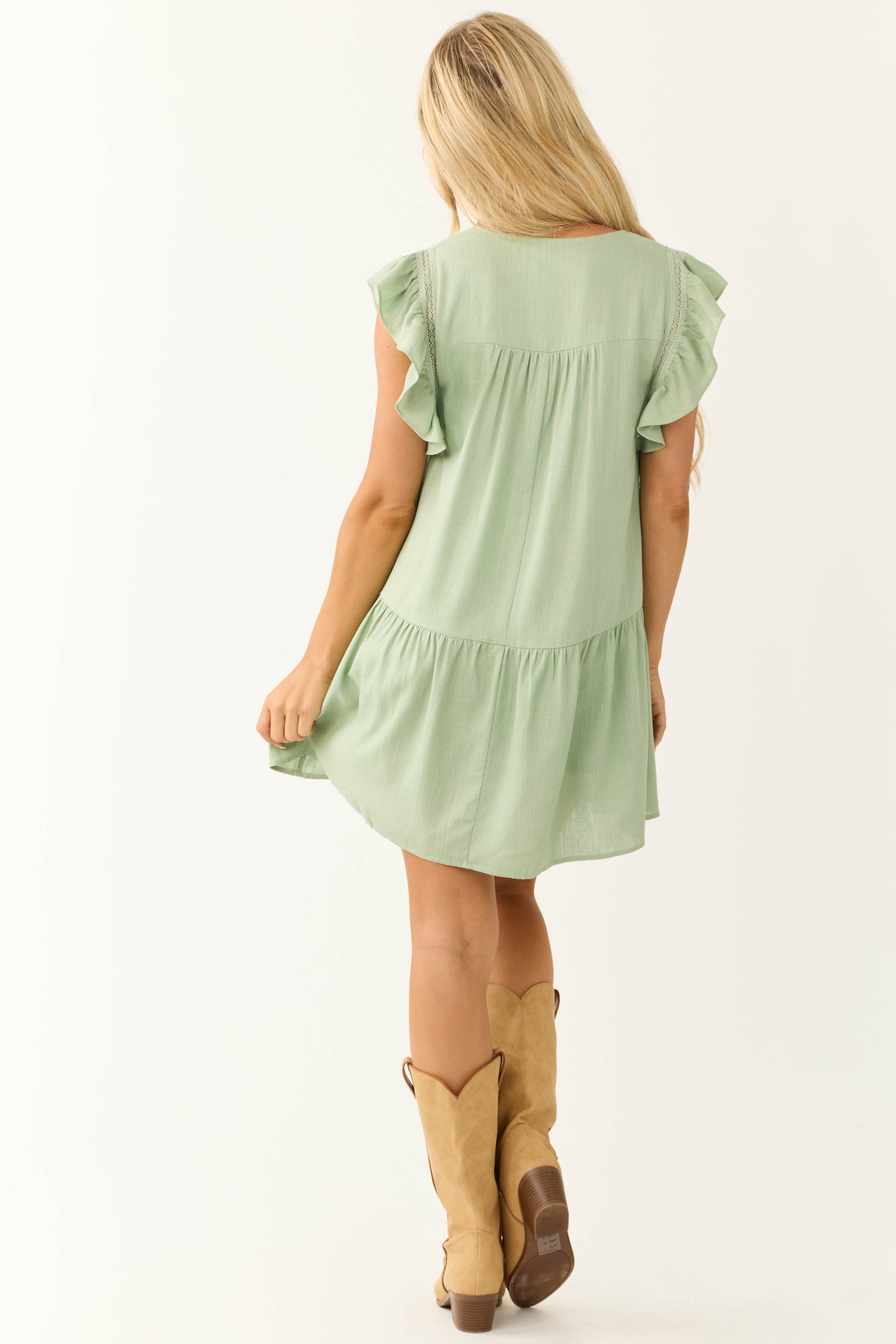 Sage Pintuck Detail Short Shift Dress