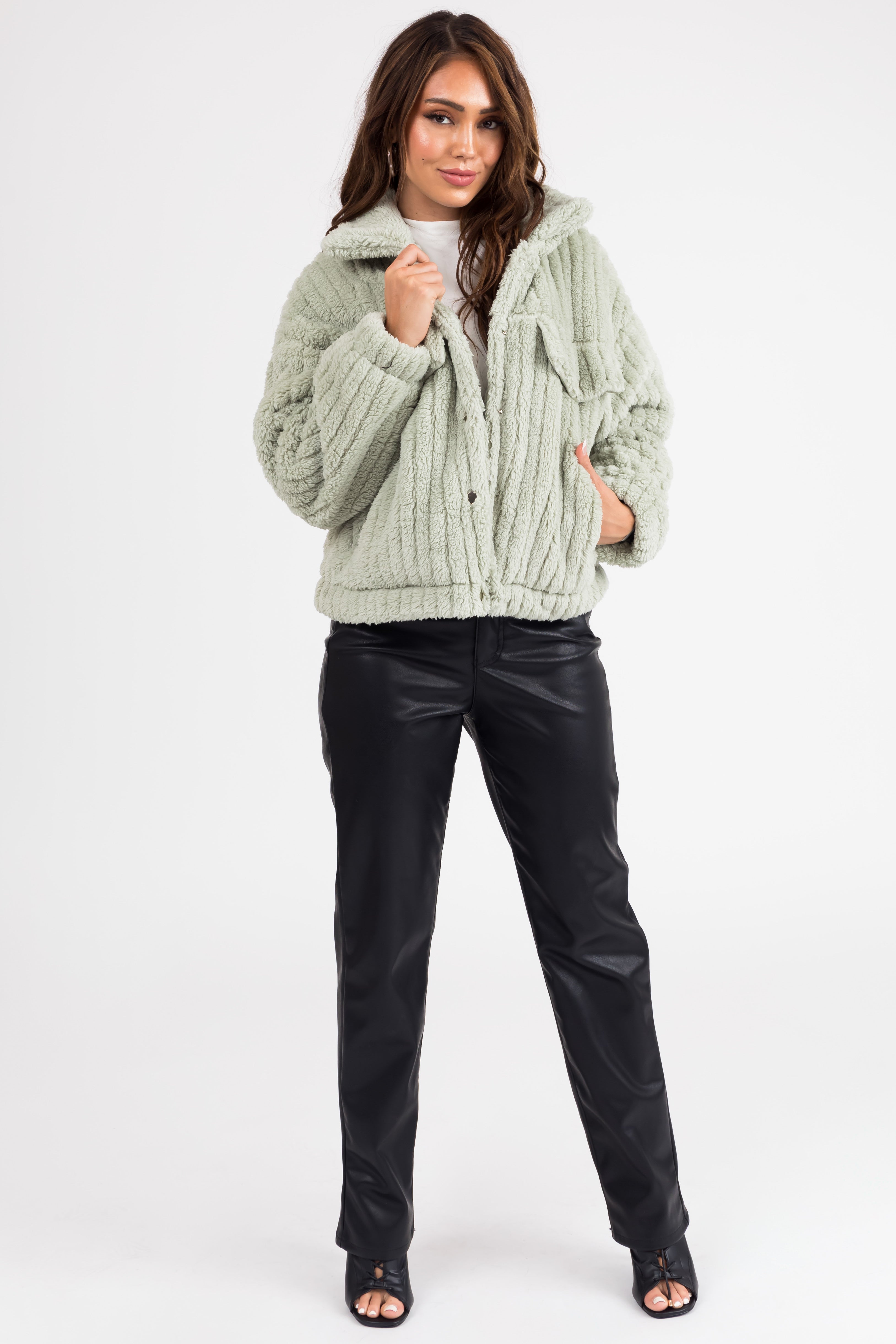 Sage Soft Sherpa Button Down Jacket | Lime Lush