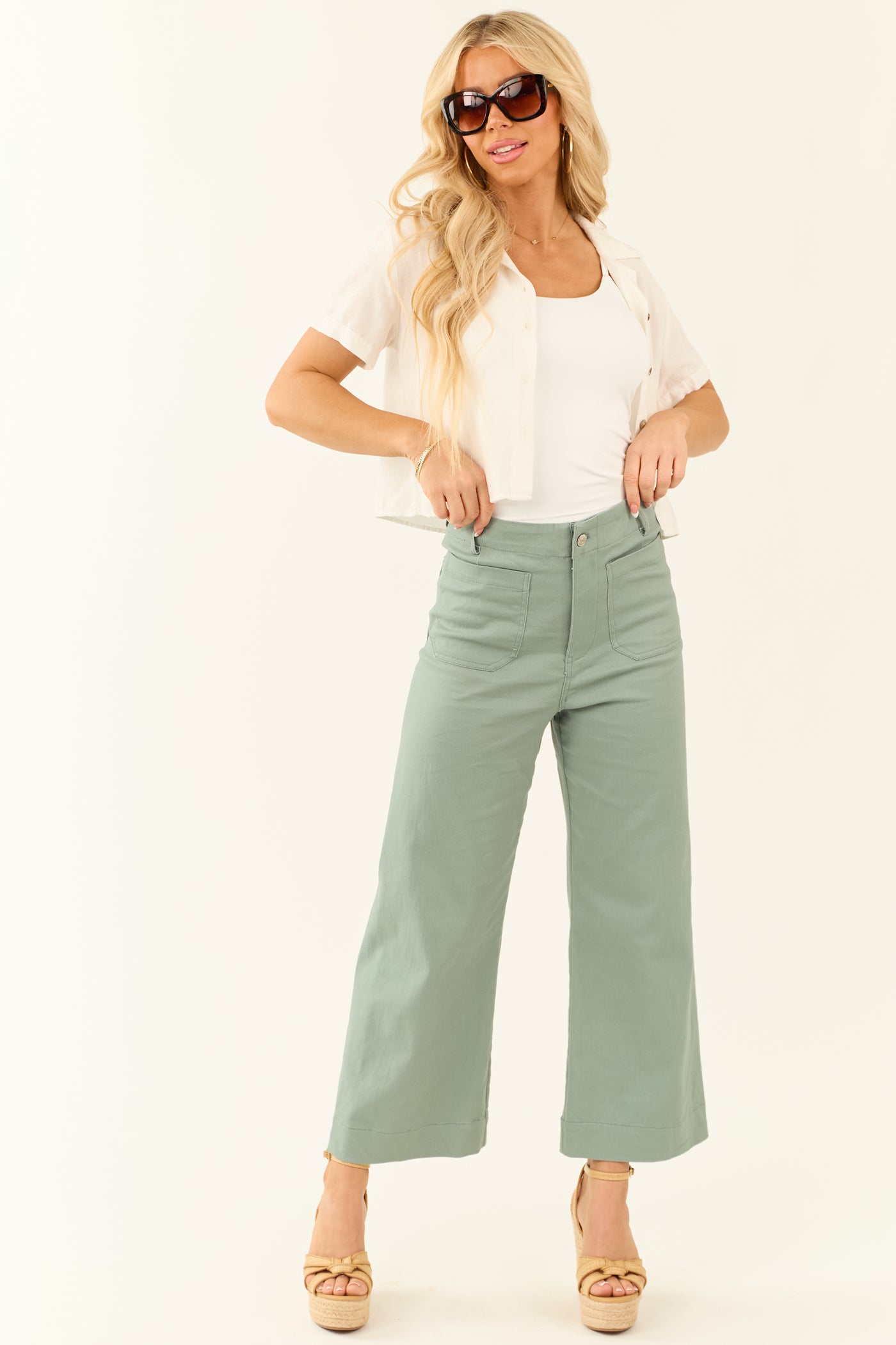 Sage Soft Washed Wide Leg Denim Jeans